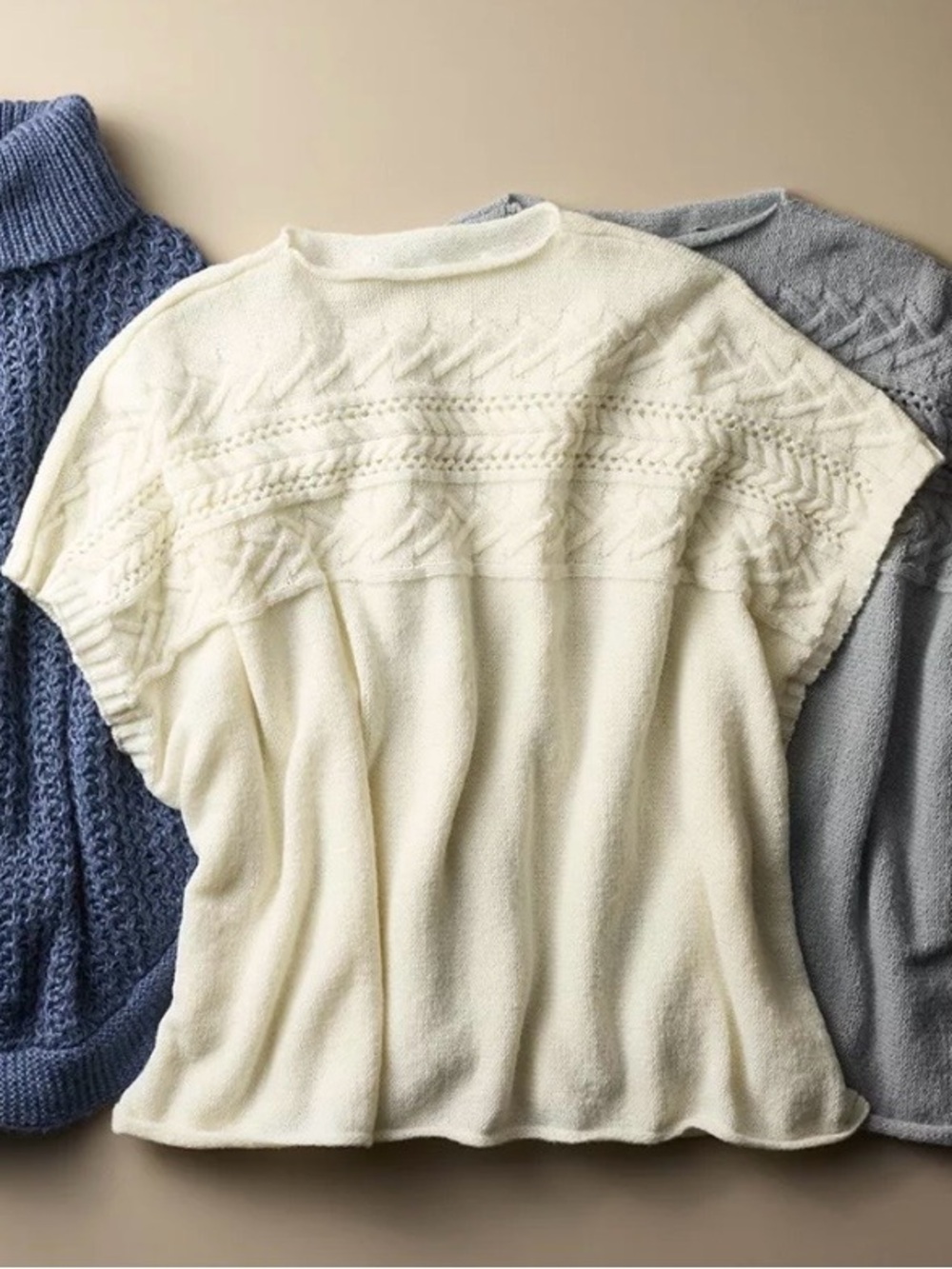 New! One Size Lauren Conrad Cream Textured Cable Knit Yoke Poncho Sweater NWT
